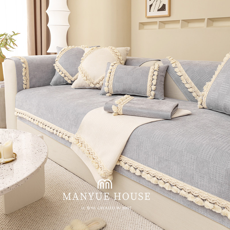 雪尼尔防猫抓北欧提花流苏沙发垫