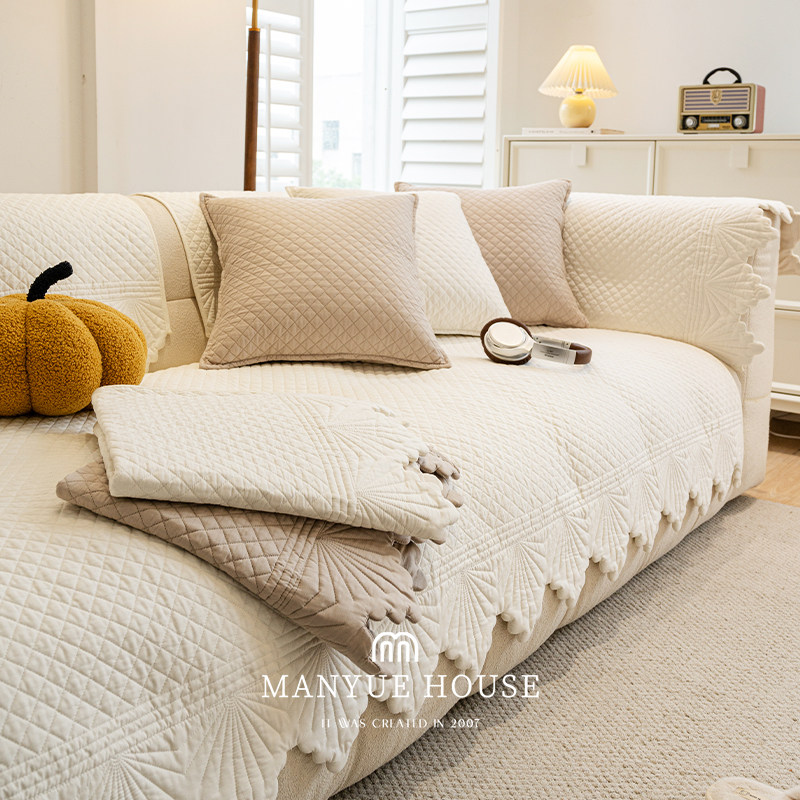 蔓越家 ins奶油色客厅全棉沙发垫绣花沙发套罩靠背巾坐垫盖巾垫子,居家布艺,沙发垫,淘宝优惠券,粉丝福利购,淘宝优惠卷