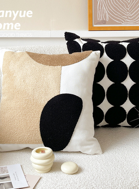 蔓越家 北欧ins风抽象抱枕抱枕套PU皮面客厅沙发靠垫床头靠枕含芯