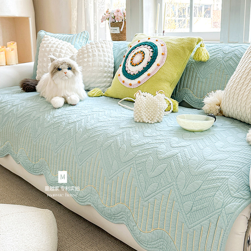 蔓越家 微芒 重工绣花沙发垫全棉坐垫沙发套罩巾纯棉坐垫四季通用