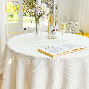 蔓越家 复古北欧ins卧室桌布茶几垫高级感圆桌布甜品台布奶油白色