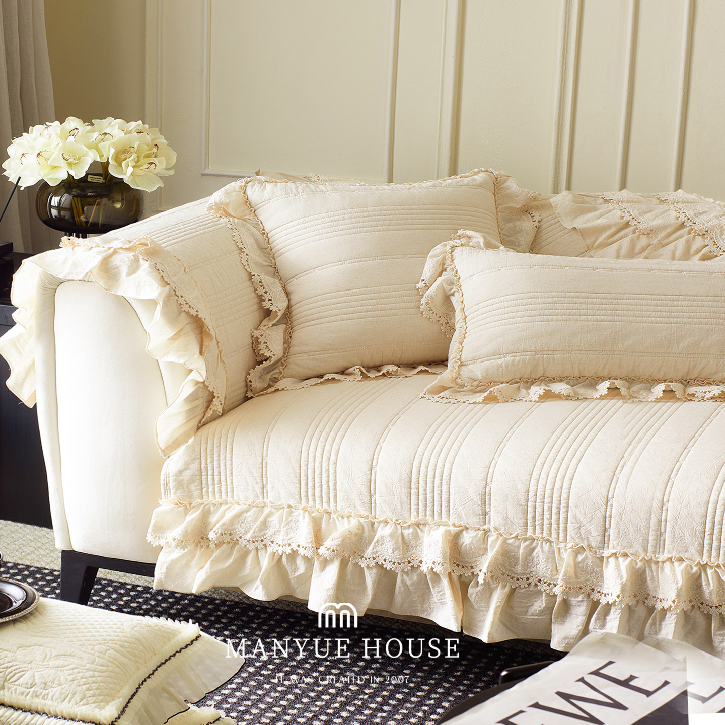 蔓越家 法式棉麻 重工复古纯棉沙发垫少女心沙发套罩靠背巾坐垫布,居家布艺,沙发垫,淘宝优惠券,粉丝福利购,淘宝优惠卷