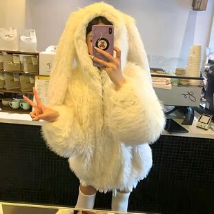 兔子耳朵毛绒外套女2025秋冬新款软妹可爱仿羊羔毛双面绒加厚大衣