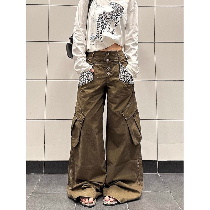 棕色流行潮流日系文艺原宿气质设计感牛仔长裤女新款时尚百搭ins