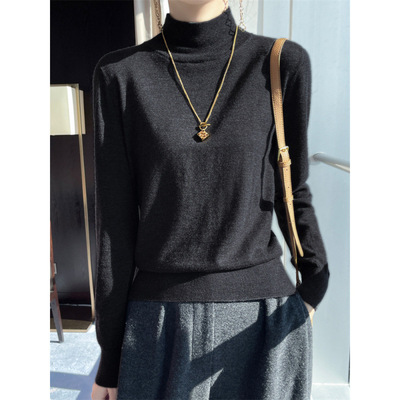 超细100纯羊毛衫女半高领薄款套头女士毛衣内搭针织美丽诺打底衫