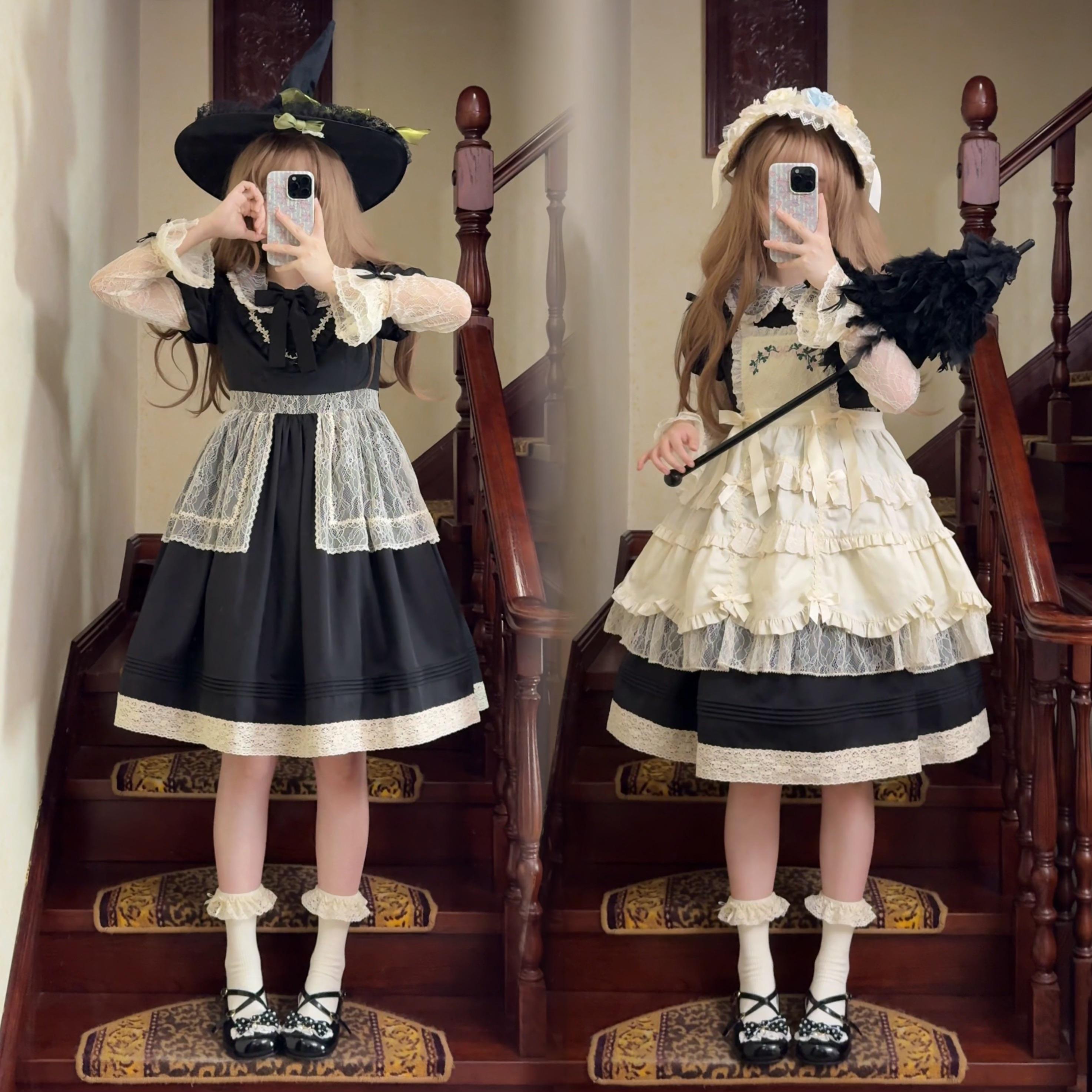 【墙叔原创】陌上花雾.纯色OP小围裙.墙叔原创Lolita