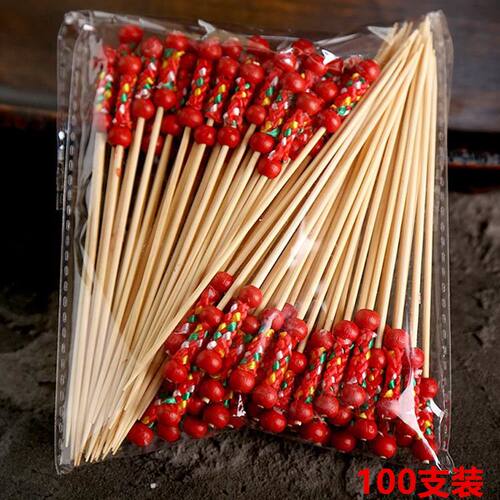 一次性环保水果签花签水果叉木竹双珠竹签酒吧装饰签蛋糕甜品签子