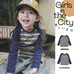 儿童条纹长袖 中大童纯棉打底衫 女童舒适户外露营长袖 T恤 T恤26春款