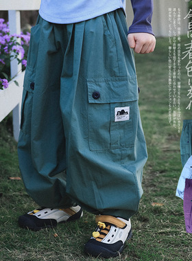 女童纯棉裤子2026春季新款儿童宽松束脚长裤中大童轻薄透气工装裤