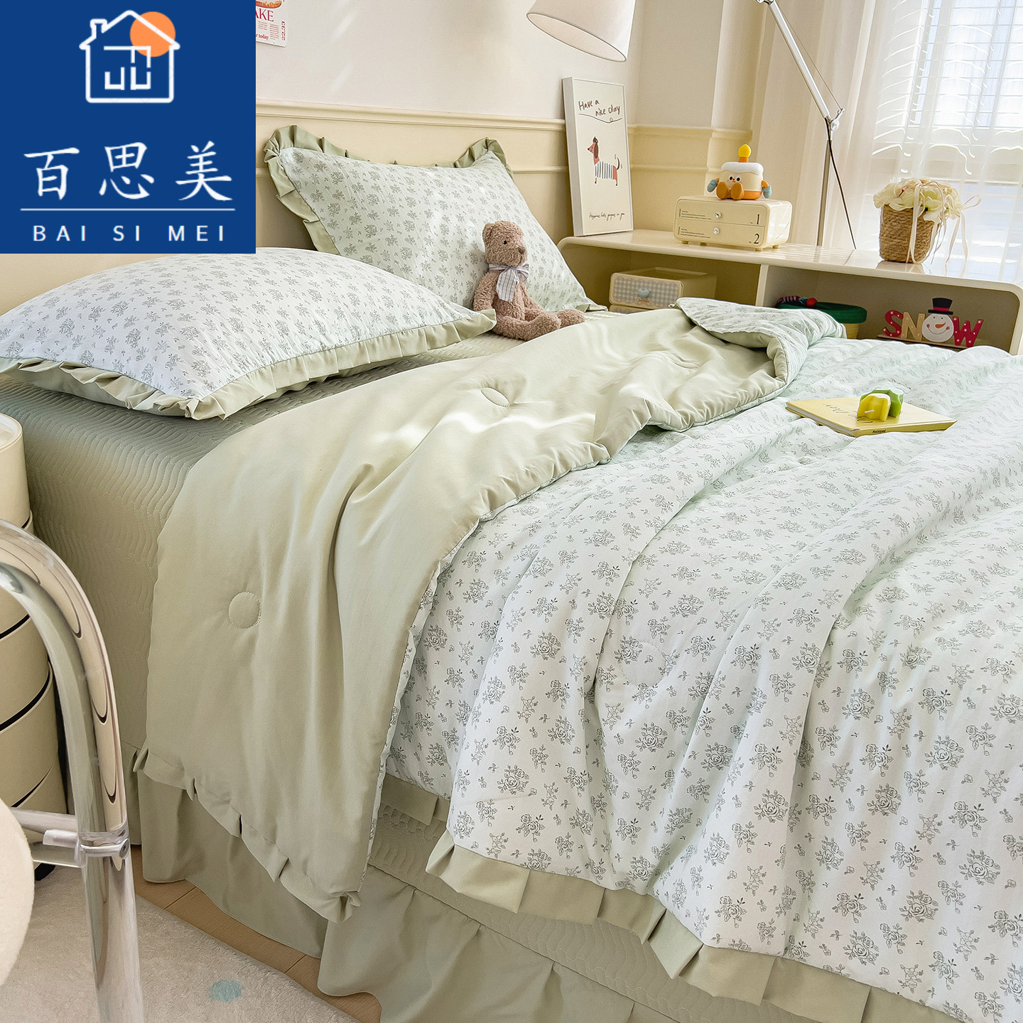 新品古棉云感皱皱纱韩版花边床盖款夏被四件套时尚轻薄单件夏凉被