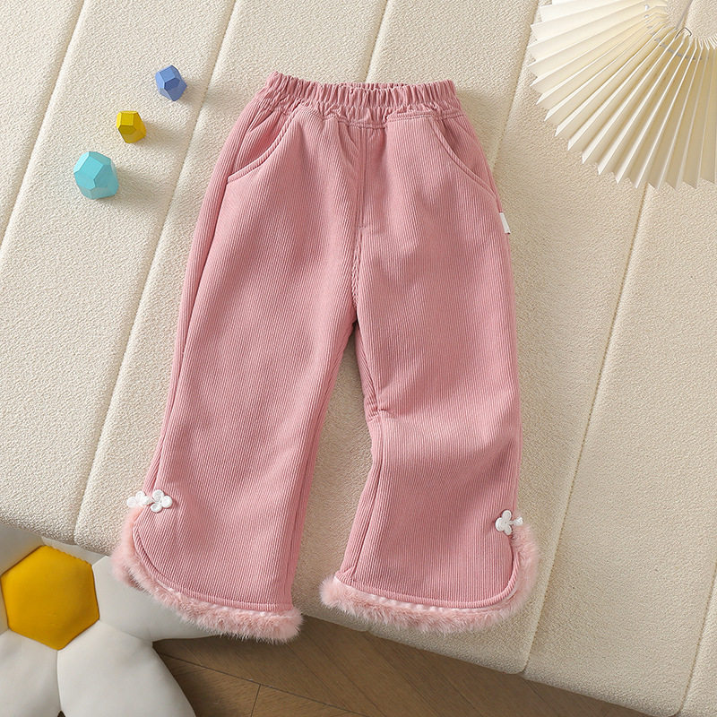 儿童保暖裤加绒女孩a类加厚冬季打底外穿夹棉2025新款洋气喇叭裤