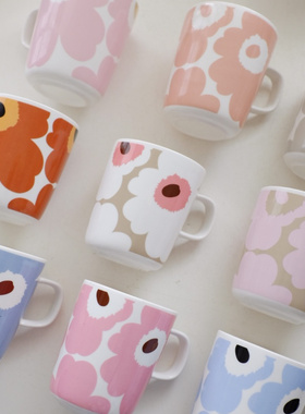 杂置社陶瓷北欧花朵经典釉上彩有柄马克杯水杯咖啡杯280ML微瑕