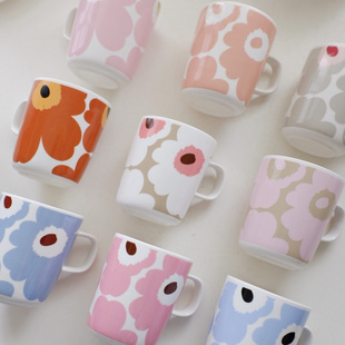 杂置社陶瓷北欧花朵经典釉上彩有柄马克杯水杯咖啡杯280ML微瑕