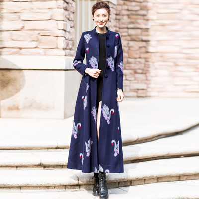 韩版气质修身大衣过膝毛呢外套