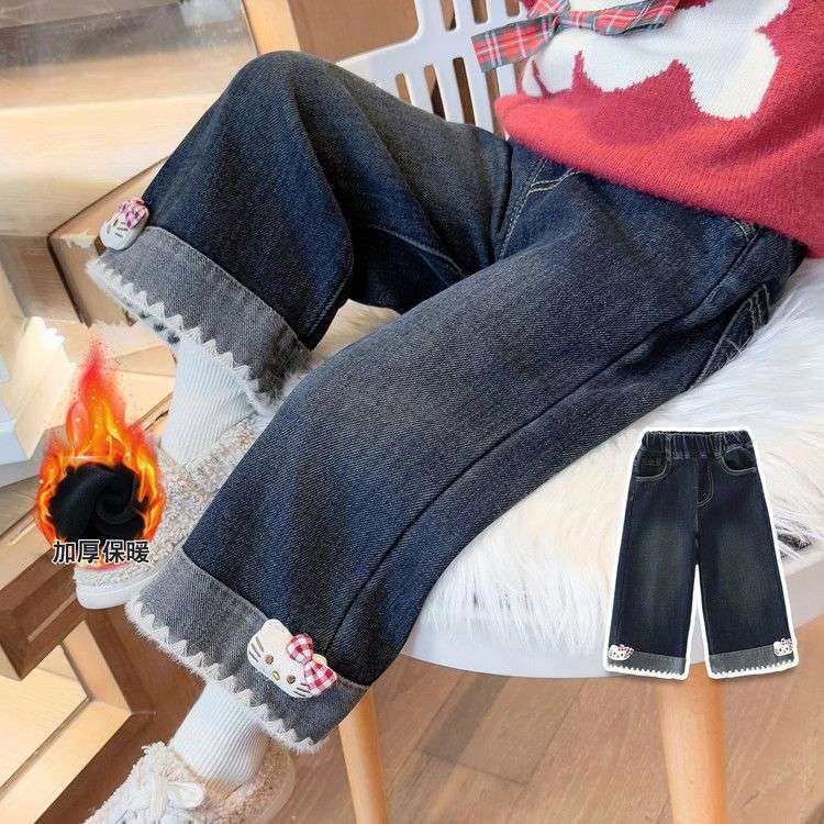 女童加绒牛仔裤秋冬2025新款儿童洋气阔腿裤女宝宝一体绒直筒裤子,童装/婴儿装/亲子装,儿童牛仔裤,淘宝优惠券,粉丝福利购,淘宝优惠卷