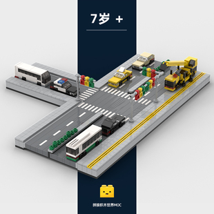 创意工坊两格城市双层巴士特警消防公交工程轿房车小比例迷你积木