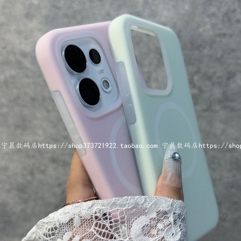 适用reno16磁吸reno16pro手机壳液态硅胶果冻保护套OPPO全包冷淡风莫迪兰色马卡龙韩国