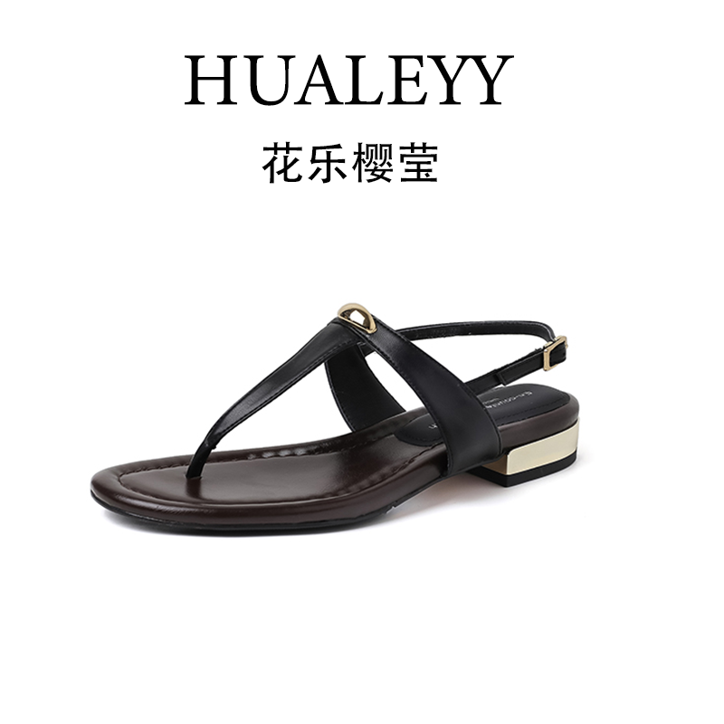 HUALEYY 2CM/34-39/羊皮/时尚平底鞋夹趾罗马凉鞋外穿人字拖鞋