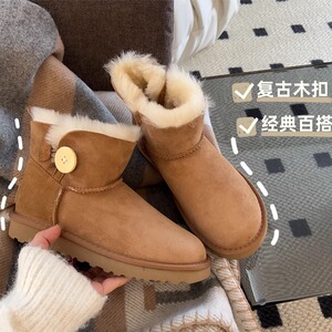桑坡雪地靴羊皮毛一体冬季新款靴子女短靴平底真皮保暖短筒靴棉鞋