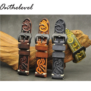 复古压花表带手工手表带 胖大海黑色表带18 20 22mm 24mm真皮表带