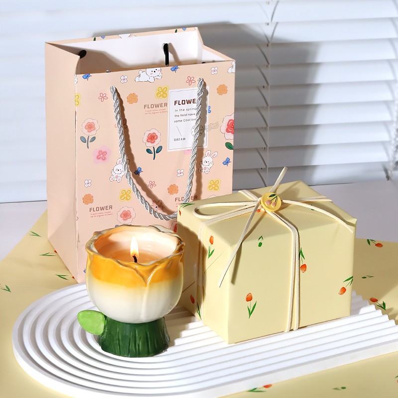 黄色玫瑰陶瓷香薰蜡烛礼盒送礼毕业礼物生日女生闺蜜结婚伴手礼