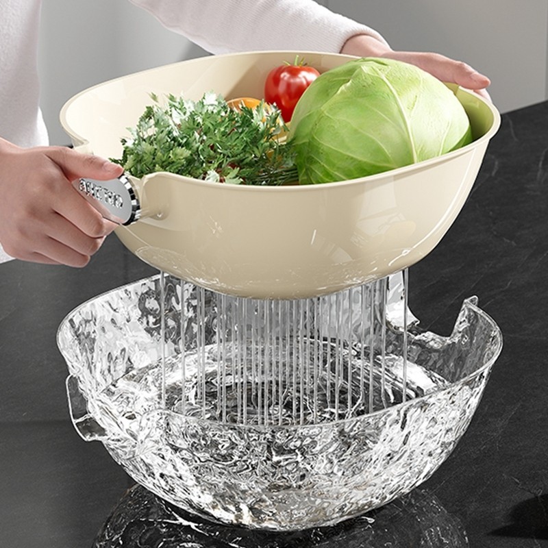 高颜值双层洗菜盆沥水篮新款家用轻奢洗菜篮子塑料水果盘客厅茶几