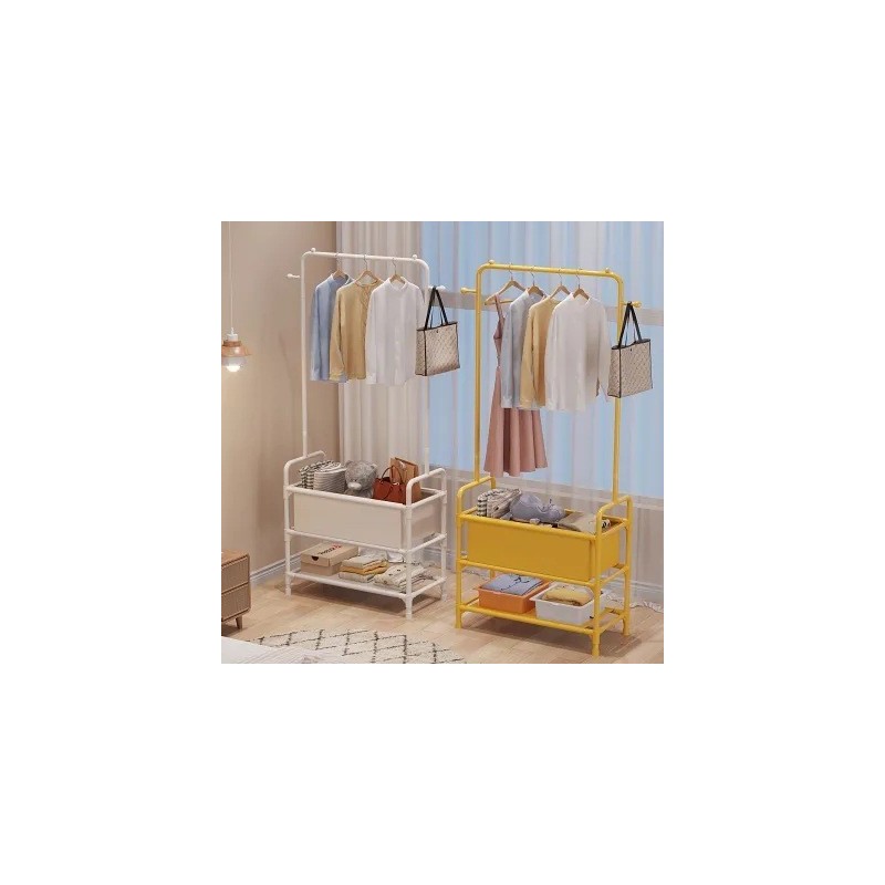 家用房间衣帽架单杆式进门租房单人挂衣服架子脏衣服篮收纳筐一体