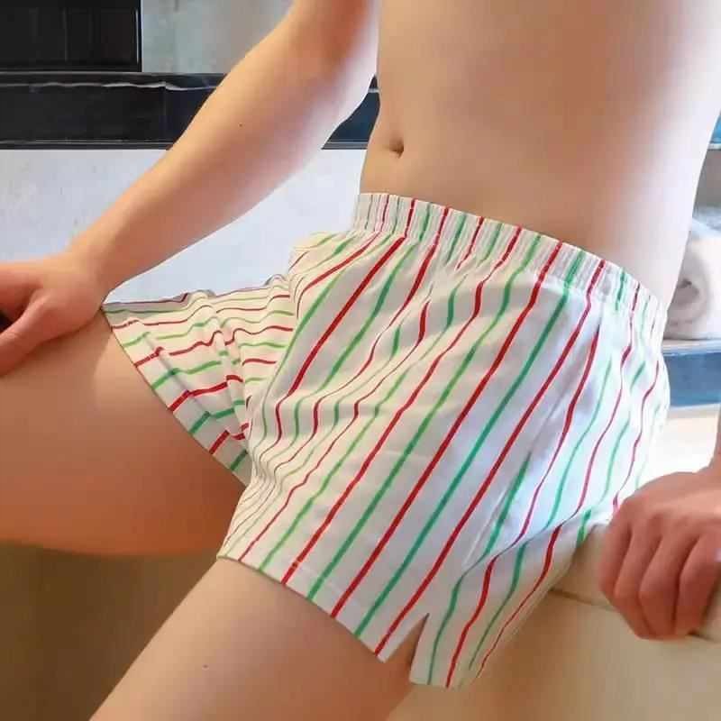 男士内裤纯棉宽松版条纹舒适男生四角运动潮流时尚四角短裤阿罗裤