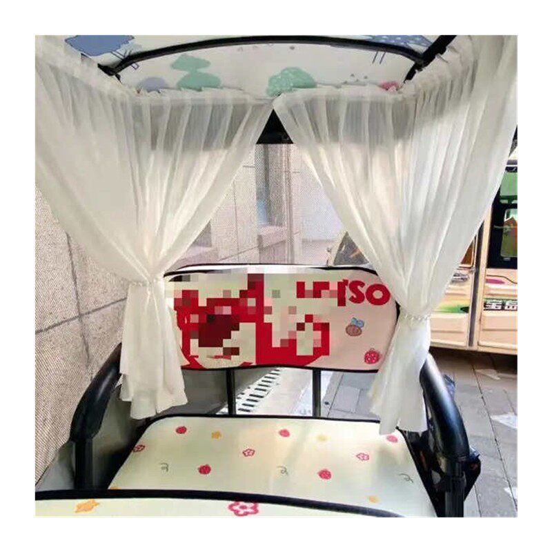 三轮电动车窗帘遮阳帘公主风防晒帘魔术贴纱帘电动三轮车内饰改造