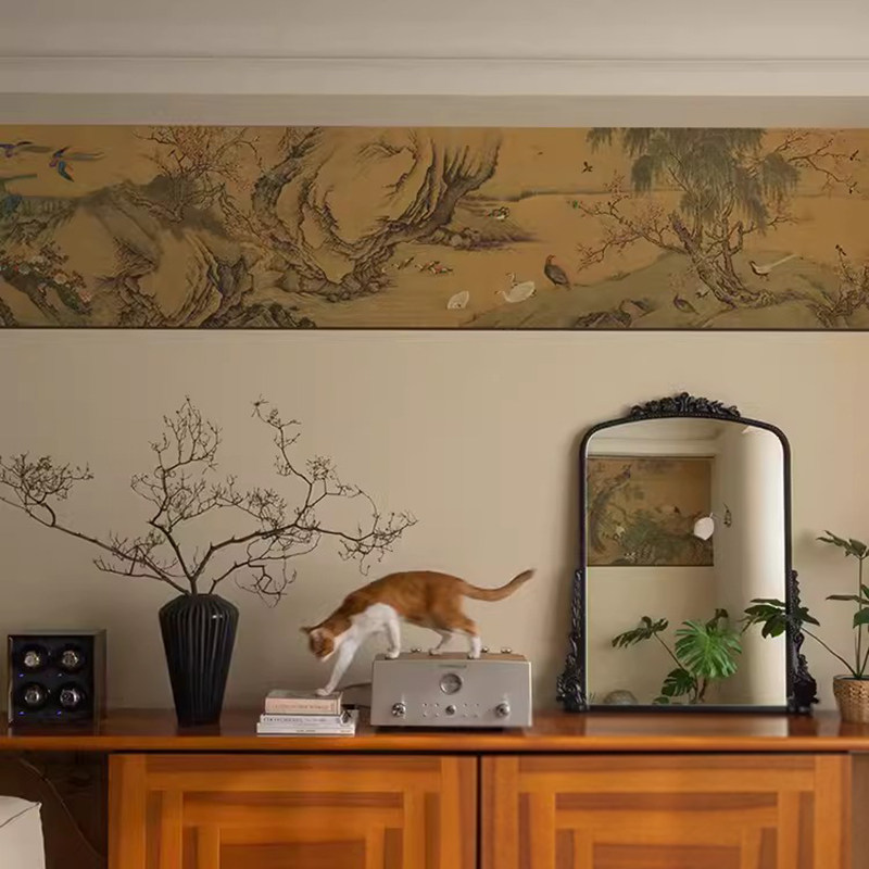 新中式客厅背景墙壁纸壁布复古风卧室床头墙壁画餐厅茶室墙纸墙布