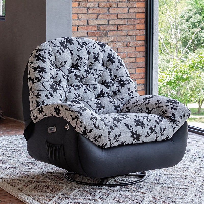 单人旋转多功能现代简约小户型客厅懒人躺椅头等沙发舱花布沙发椅