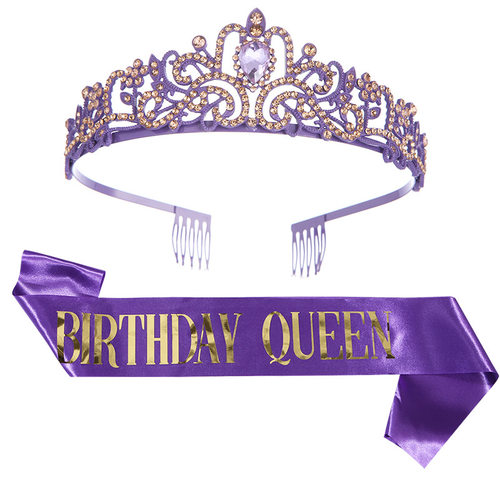 欧美时尚合金birthday queen生日腰带皇冠套装水晶头饰发饰