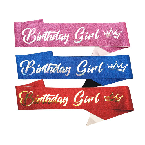 新款生日派对金葱布无纺布肩带礼仪带 birthday girl生日女孩绶带