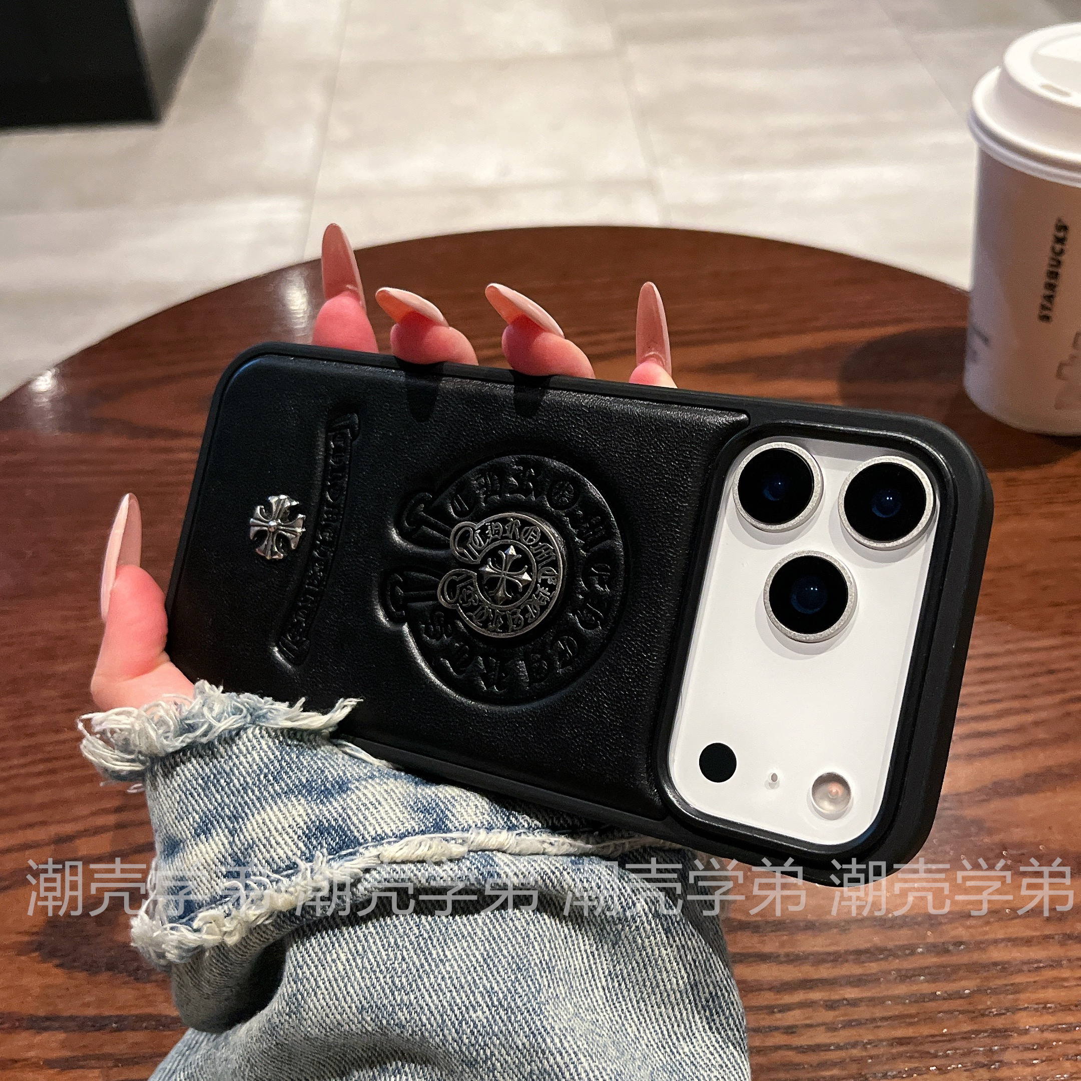 thumbnail for Trendy brand three-dimensional round label cross croxin for Apple 17ProMax mobile phone caseApple 16 new 15 leather all-inclusive frosted anti-drop 14 niche sense of luxury 13 personality fashion men and women