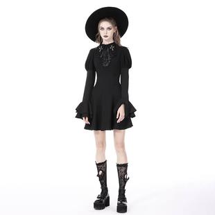 欧美个性原创设计哥特式十字褶边领连衣裙DW759