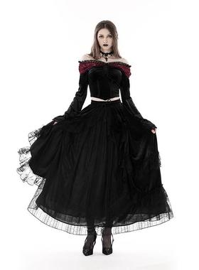 欧美个性原创哥特式红色蕾丝肩部天鹅绒上衣TW478