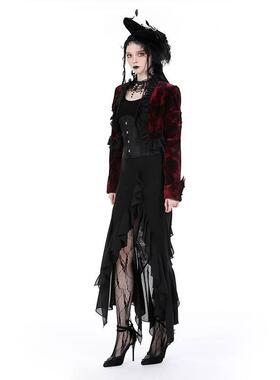 欧美个性原创哥特黑色美人鱼荷叶边修身长裙KW335