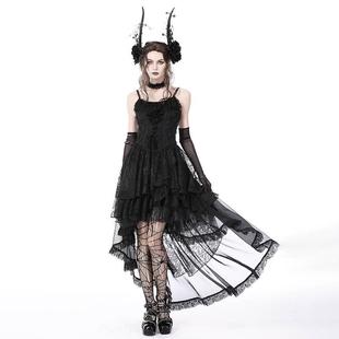欧美个性原创设计哥特式幽灵褶边蕾丝高低背带连衣裙DW765