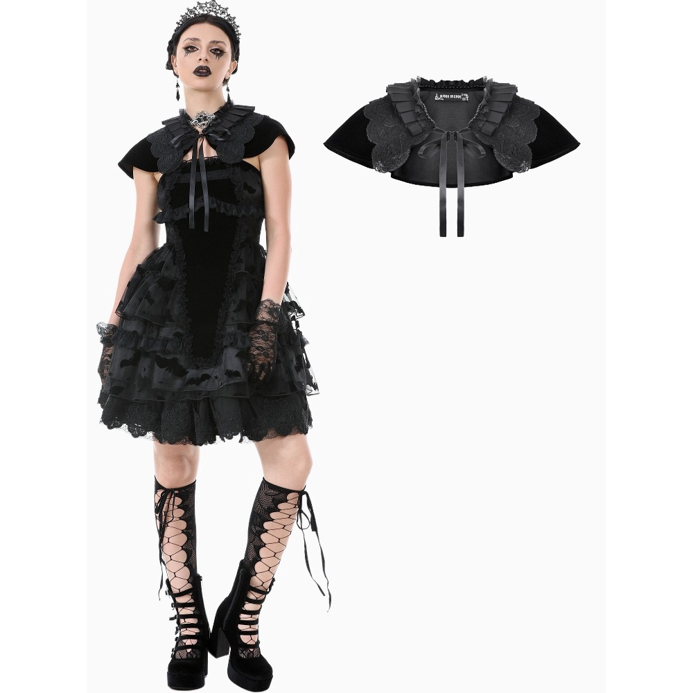 DARK IN LOVE哥特女装 午夜玫瑰丝绒蕾丝斗篷披肩BW158