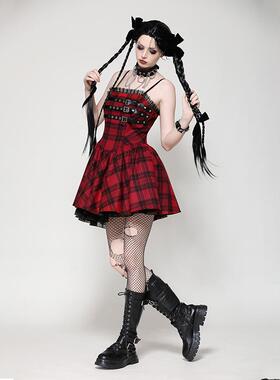 Dark in Love个性原创欧美哥特朋克俏皮红色摇滚连衣裙DW1052