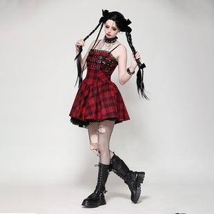 Dark in Love个性原创欧美哥特朋克俏皮红色摇滚连衣裙DW1052