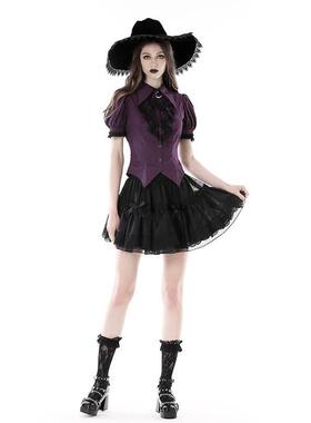 欧美个性原创紫色褶皱领月亮衬衫IW099