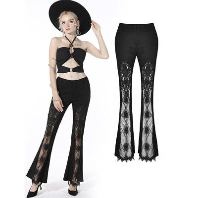 DARK IN LOVE哥特女装朋克性感镂空喇叭裤长裤PW113