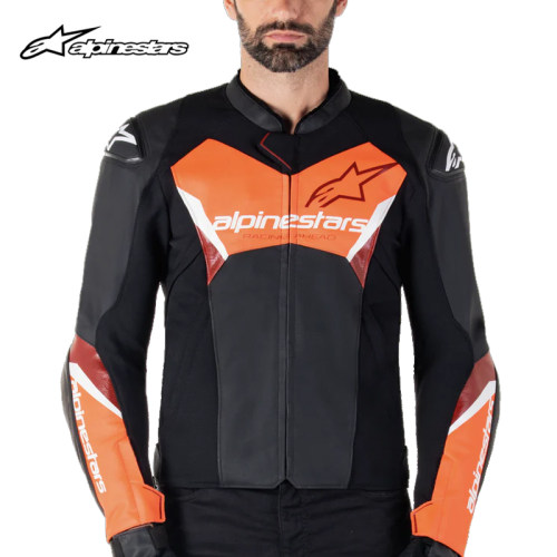 a星alpinestars摩托车骑行皮衣FASTER V3防摔皮夹克牛皮机车服男