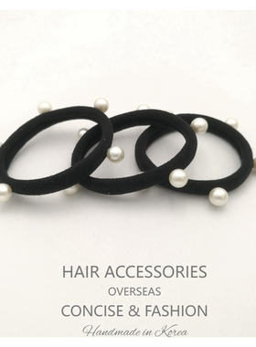 【3条】包邮高弹黑色皮筋铆钉珍珠马尾发绳皮套韩国基础结实耐用