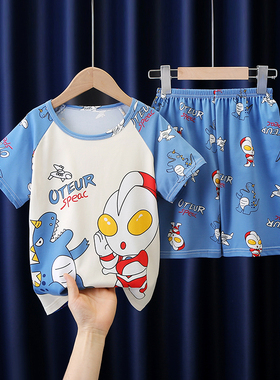 夏季儿童睡衣男孩男童短袖薄款可爱宝宝套头小女孩套装空调家居服