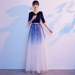 大合唱演出服女长裙2024新款 主持人气质学生诗朗诵晚礼服红歌服装