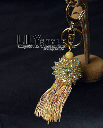 韩国进口饰品 奥地利水晶绣球流苏 黄绿色水晶包挂/车钥匙扣