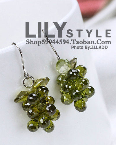 生日礼物纯银绿色吊坠防过敏耳环