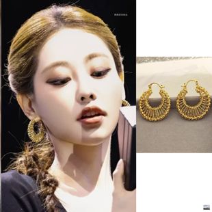 祝绪丹同款耳环月牙镂空编织圈圈耳饰气质高级感女款度假风耳钉